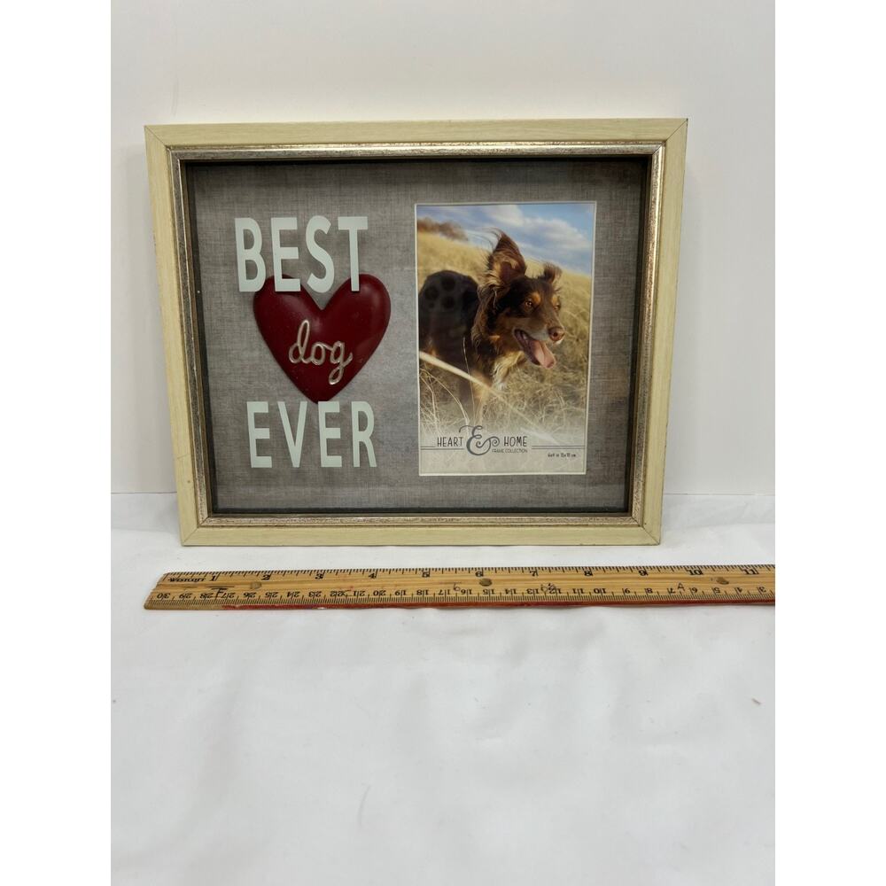 Heart & Home Best Dog Ever Picture Frame 4x6 Silver Metal Wood New - Picture 4 of 4